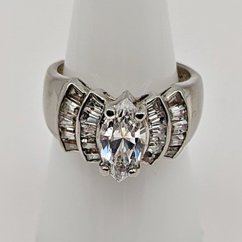 White Stone Sterling Ring - Vintage Sterling Engagement Ring - Chunky Sterling